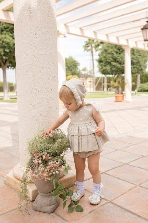 Vestido/capota/braguita lino beige bodocos Dolce Petit