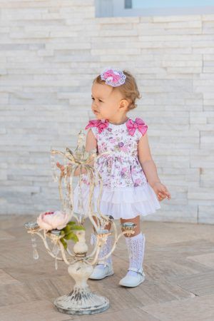 Vestido/braguita floral tirante lazos volante gasa/listas bebé Dolce