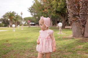 Vestido/braguita tull/encaje rosa palo lazo Dolce Petit