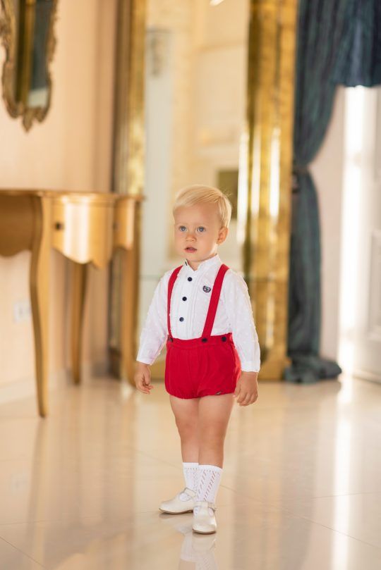 Camisa plumeti con ranita roja tirantes bebé Dolce Petit