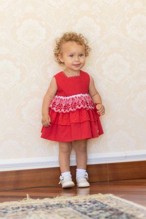 Vestido/braguita bebé rojo volantes perforados Dolce Petit