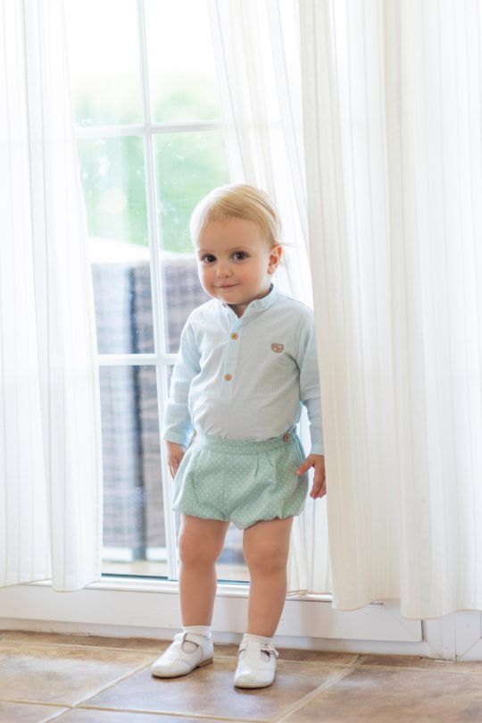 Camisa polera rayas/ranita topitos verde agua bebé Dolce Petit