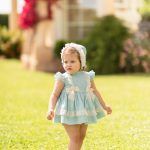Vestido/capota/braguita plumeti verde agua tiras Dolce Petit