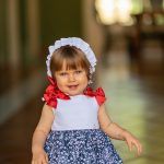 Vestido/capota/braguita combi blanco/marino falda flores Dolce Petit