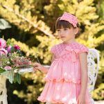 Vestido rosa volantes combi topos/listas Dolce Petit