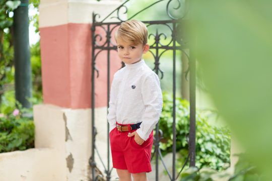 Camisa polera plumeti con pantalon corto rojo Dolce Petit