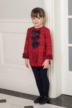 Vestido rojo/cuadros franela recto lazos Dolce Petit