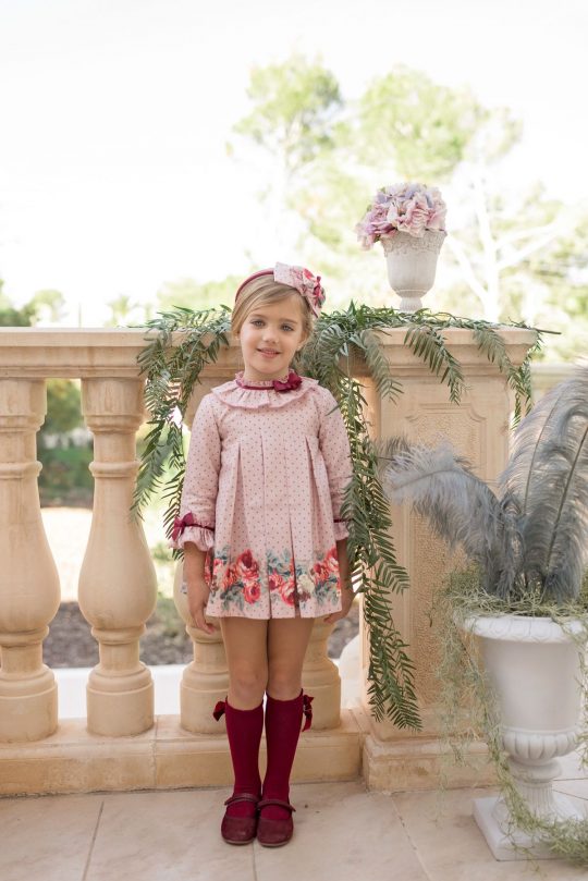 Vestido rosa palo print/floral topitos Dolce Petit
