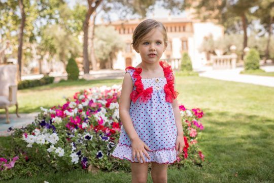 Vestido celeste topos rojos tirantes plumeti rojo Dolce Petit