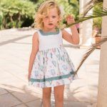 Vestido blanco estampado/globos ribete verde Dolce Petit