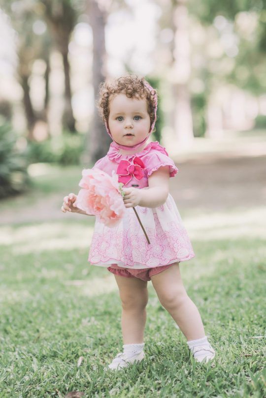 Vestido/capota/braguita combi fucsia blanco bordado Dolce Petit