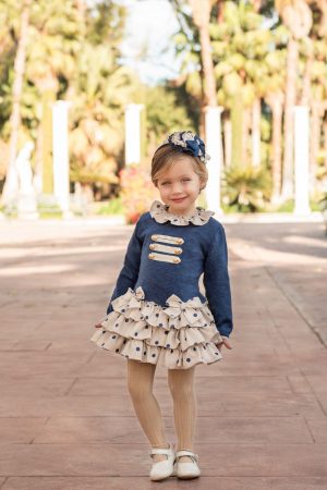 Vestido punto marinero volantes beige topos Dolce Petit