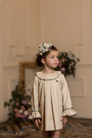 Vestido villela beige topitos pliegue delantero Dolce Petit