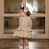 Vestido villela beige pliegue falda volantes Dolce Petit