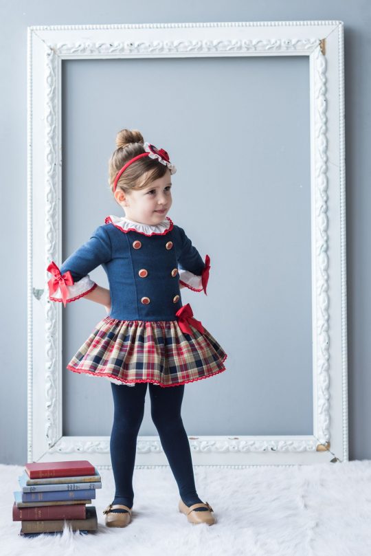 Vestido corte marinero combi paño/villela Dolce Petit