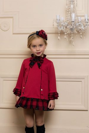 Vestido punto rojo volantes y ribetes cuadros Dolce Petit