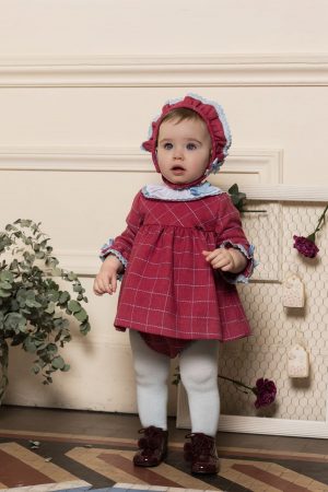 Vestido/capota/ranita bebé paño cuadros/pespunte Dolce Petit