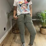 Joggerg listas kaki elástico