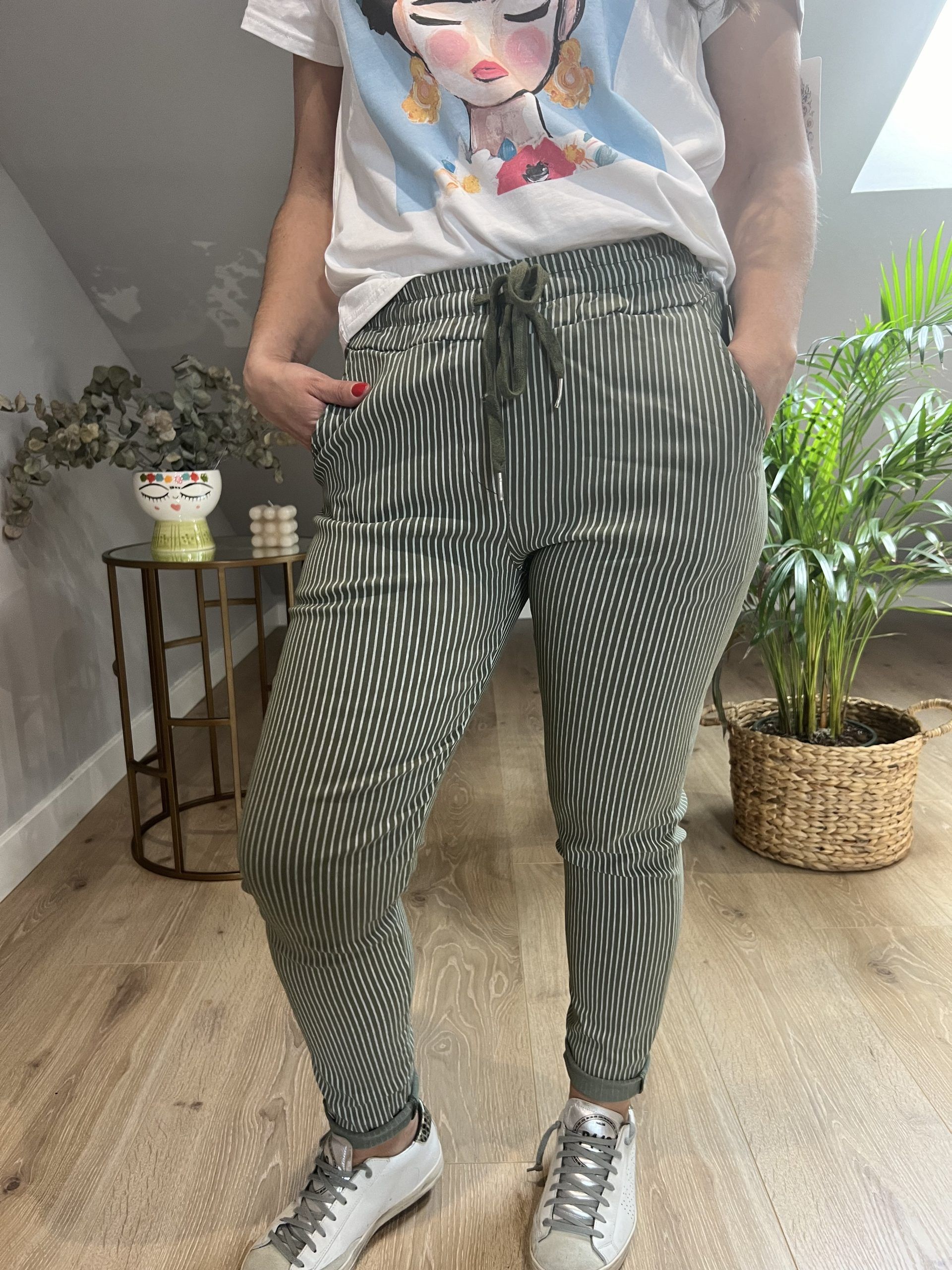 Joggerg listas kaki elástico